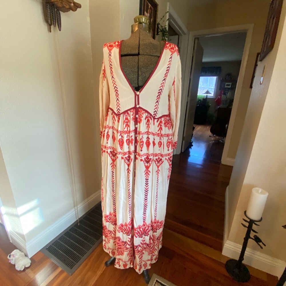 Anthropologie Red and White Maxi Dress